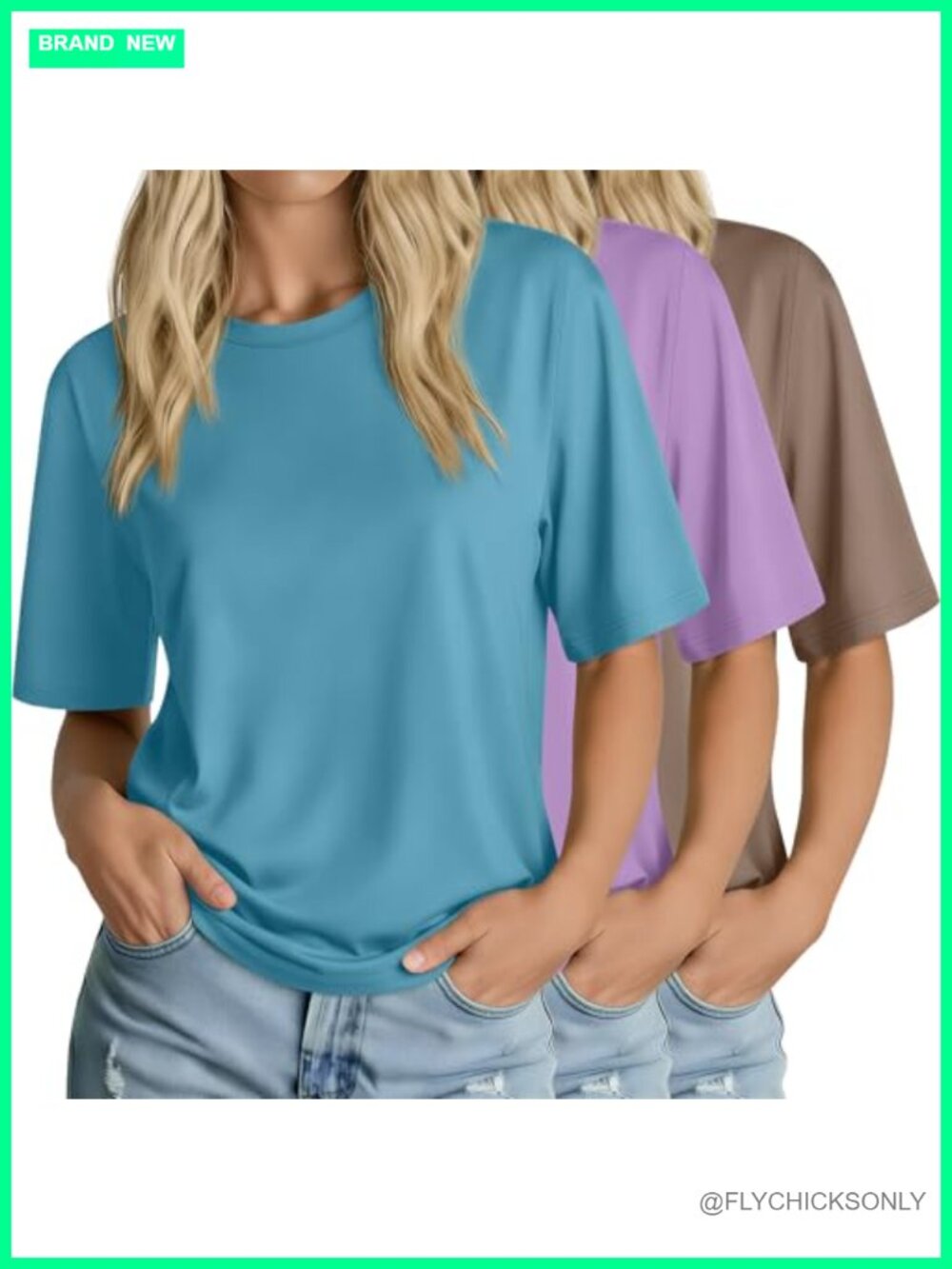 Women's Half Sleeve Crew Neck Loose Fit T-Shirts 3 Pack Casual Tops